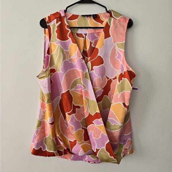 Halogen Sleeveless Multicolor Floral Wrap Top - Picture 1 of 5
